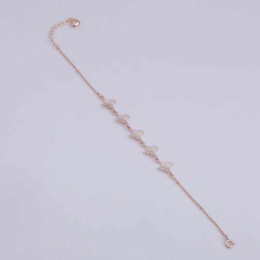 925 Silver Butterfly Linked Bracelet (Rose-Gold Finish)