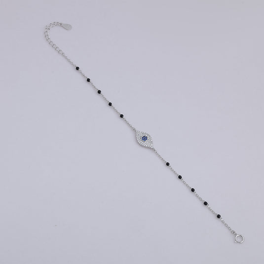 925 Silver Evil Eye & Black Beads Bracelet