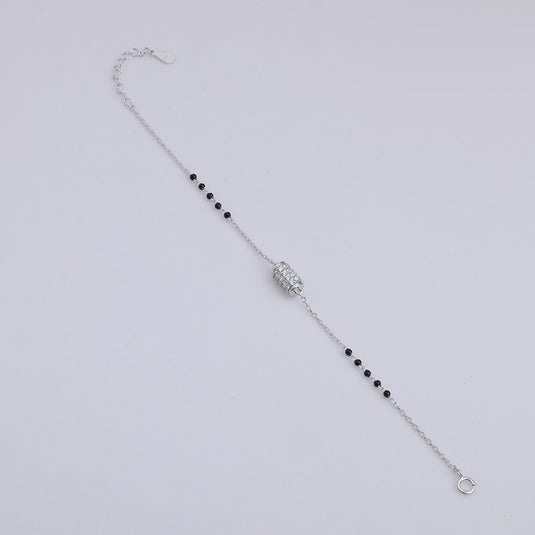 925 Silver Barrel & Black Beads Bracelet