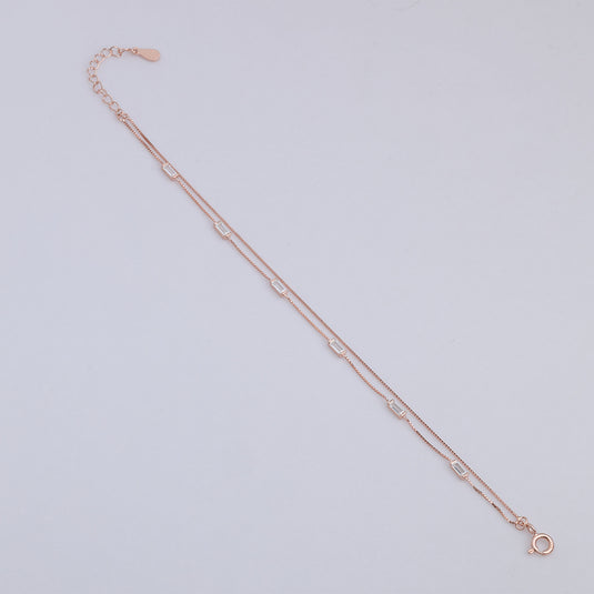 925 Silver Layered Rectangular Stone Bracelet (Rose-Gold Finish)
