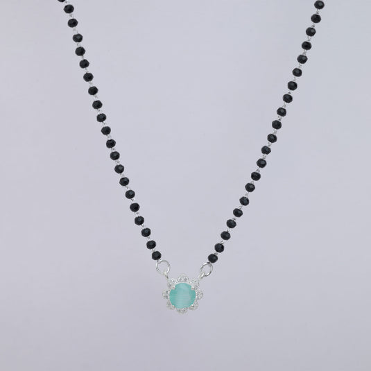 925 Silver Floral Aqua Stone Mangalsutra