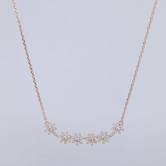 925 Silver Sparkling Floral Bar Pendant (Rose-Gold Finish)
