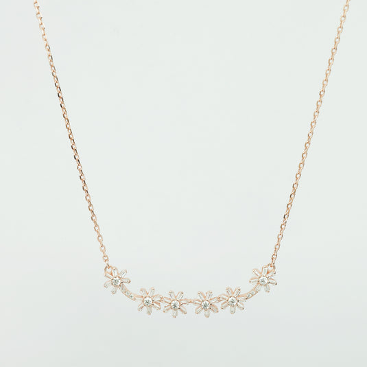 925 Silver Sparkling Floral Bar Pendant (Rose-Gold Finish)