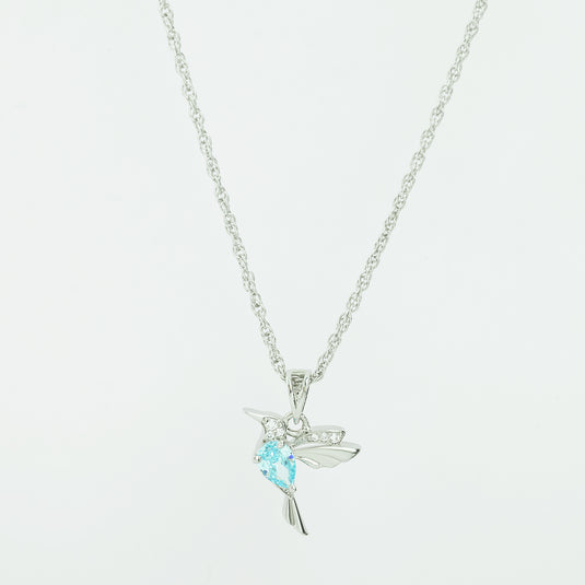 925 Silver Aquamarine Blue Hummingbird Pendant