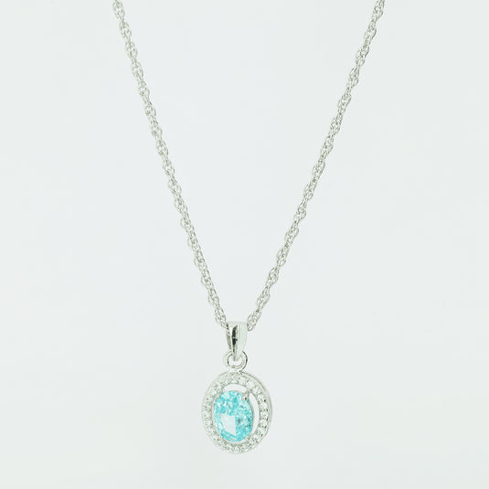 925 Silver Aquamarine Oval Stone Pendant