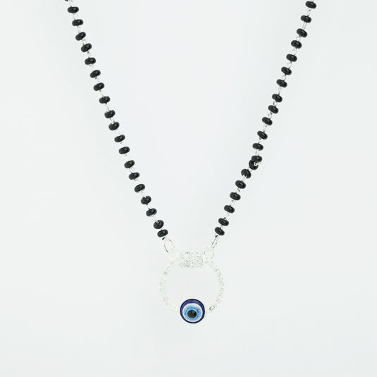 925 Silver Studded Circle & Bar with Evil Eye Mangalsutra