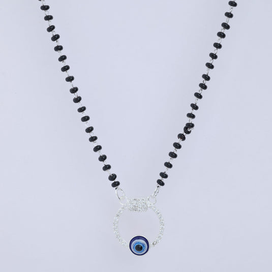 925 Silver Studded Circle & Bar with Evil Eye Mangalsutra