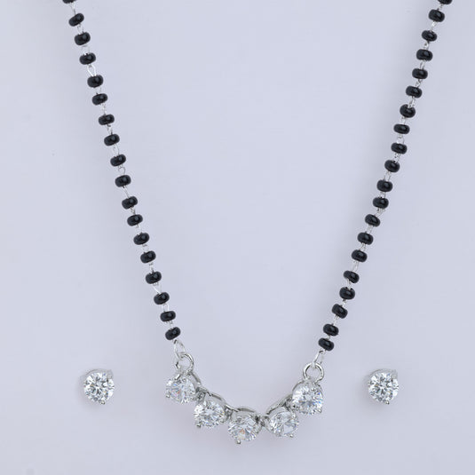 925 Silver Five Solitaire Arc Mangalsutra Set