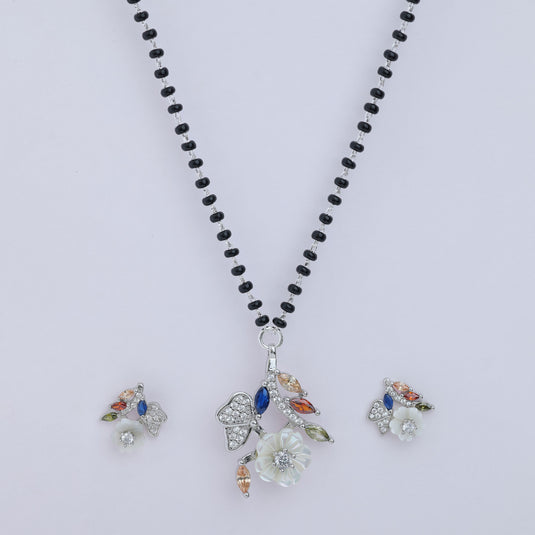 925 Silver Floral & Leaf Branch Multicolour Mangalsutra Set