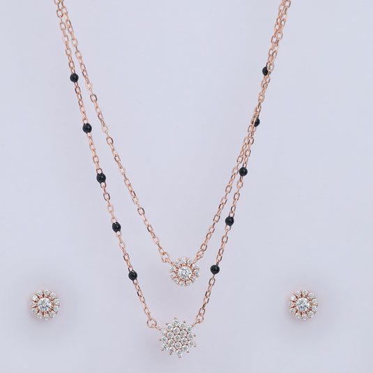 925 Silver Elegant Motifs Layered Mangalsutra (Rose-Gold Finish)