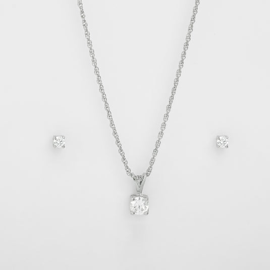 925 Silver Square Stone Pendant Set