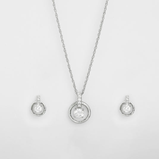 925 Silver Simple Open Circle Pendant Set