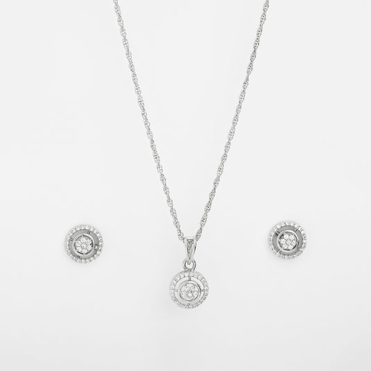 925 Silver Floral Open Circle Pendant Set
