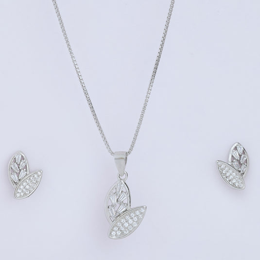 925 Silver Double Convex Studded Pendant Set