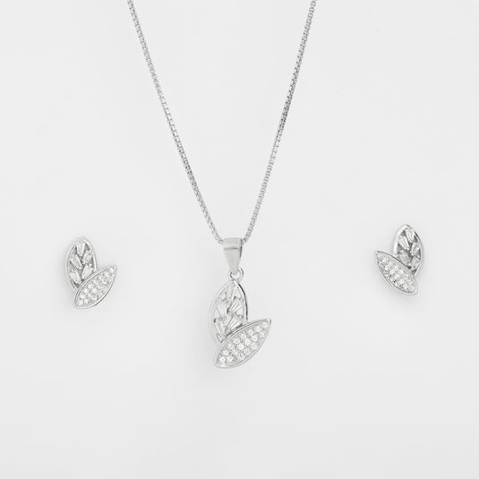 925 Silver Double Convex Studded Pendant Set