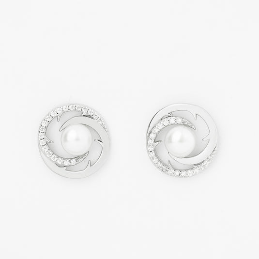 925 Silver Spiral Pearl Studded Earrings