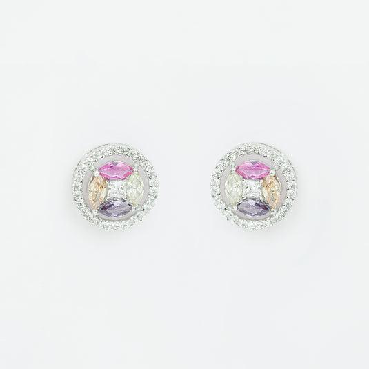 925 Silver Studded Open Circle Multicolour Earrings