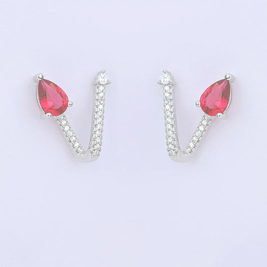 Red Stone Bar Earrings