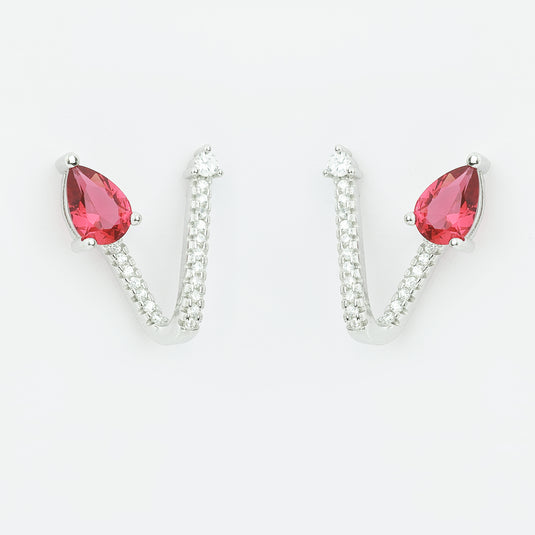 925 Silver Red V-Drop Earrings