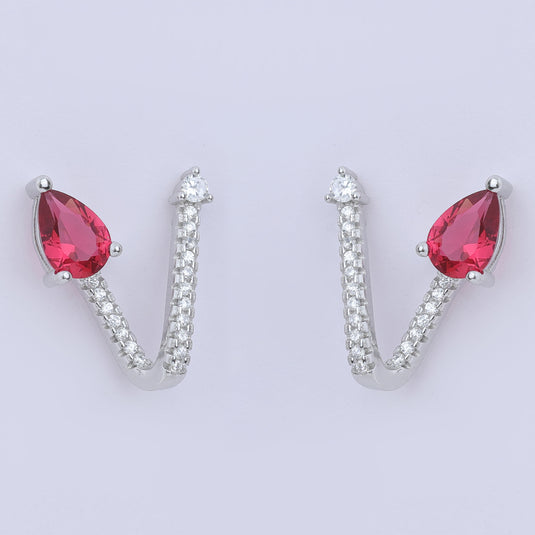 925 Silver Red V-Drop Earrings