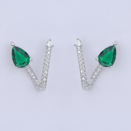 925 Silver Green V-Drop Earrings