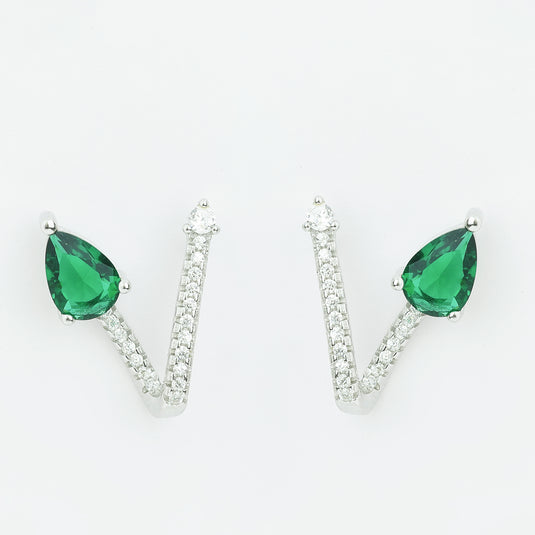 925 Silver Green V-Drop Earrings