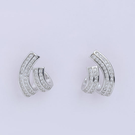 925 Silver Double Curve Studded Earrings