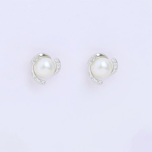 Round Pearl Stud Earrings