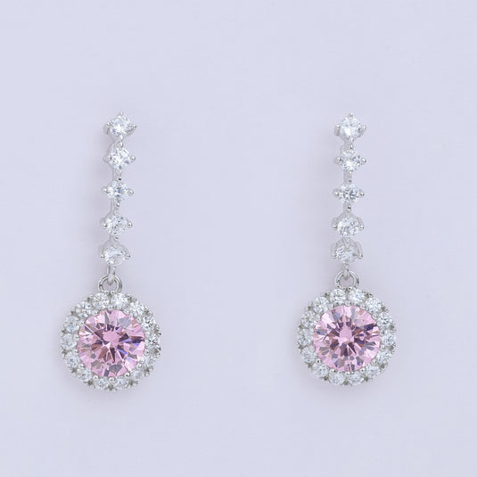 925 Silver Pink Stone Drop Earrings