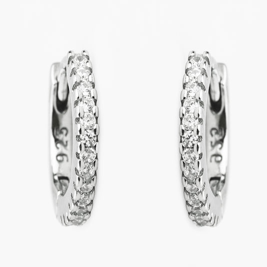 925 Silver Minimalist Studded Slim Hoop Earrings