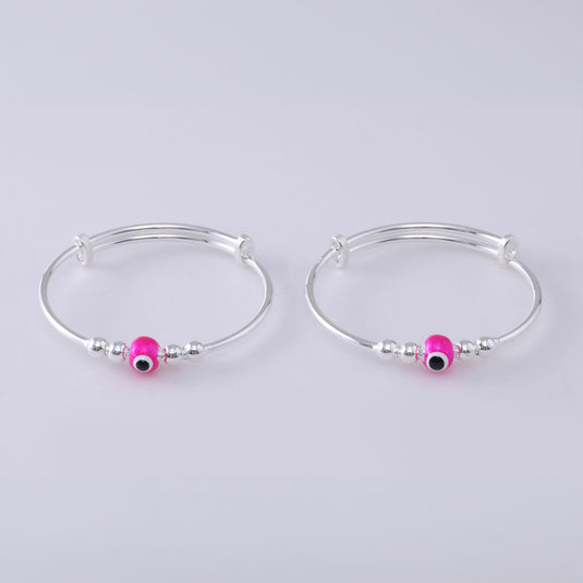 925 Silver Enamel Dark Pink Evil Eye Baby Kada