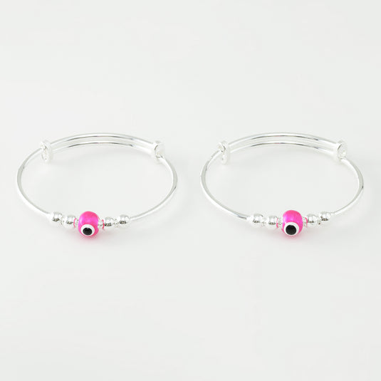 925 Silver Enamel Dark Pink Evil Eye Baby Kada
