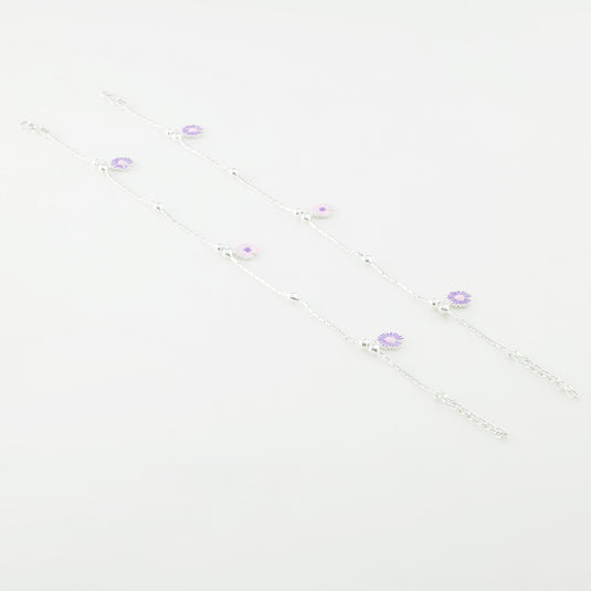 925 Silver Lavendar Enamel Daisy Anklet