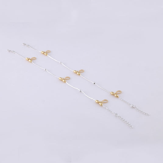 925 Silver Dual-Tone Studded Pear Drop Anklet