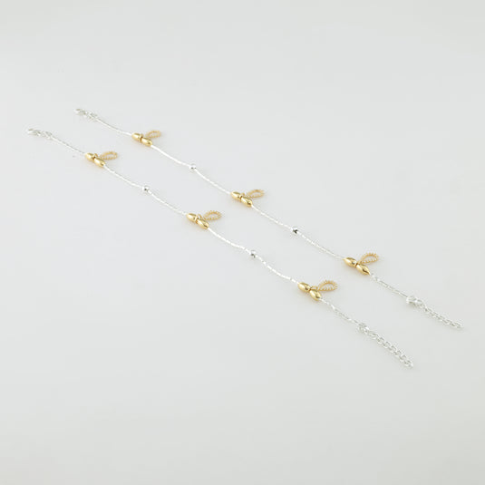 925 Silver Dual-Tone Studded Pear Drop Anklet