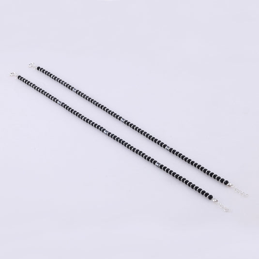 925 Silver Black Beaded Anklet