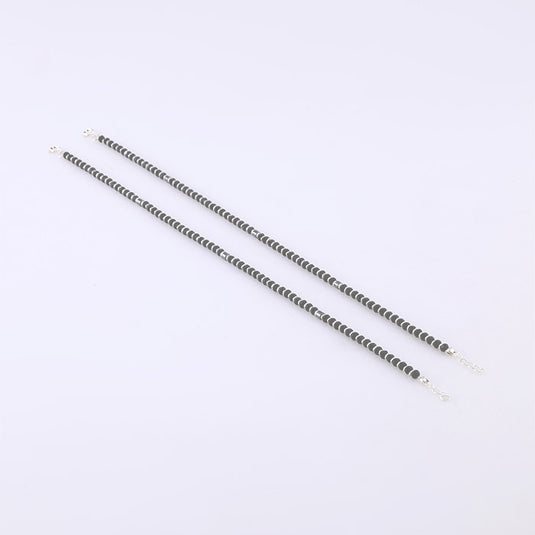 Black Beads Delicate Silver Anklet