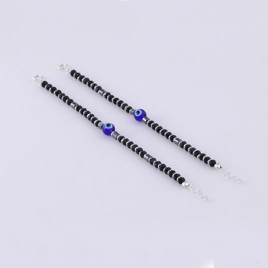 925 Silver Evil Eye Anklet with Black Beads