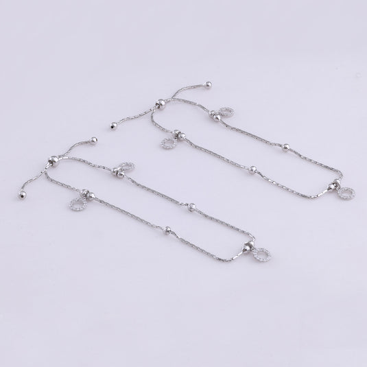 925 Silver Studded Round Charm Adjustable Anklet
