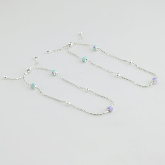 925 Silver Enamel Beads Adjustable Anklet