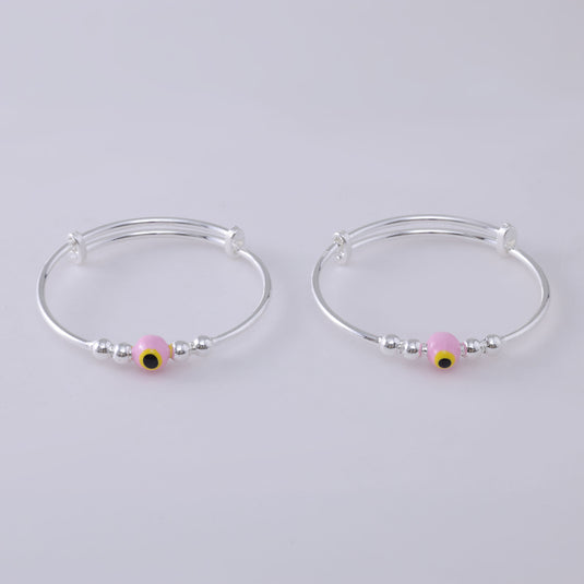 925 Silver Enamel Light Pink Evil Eye Baby Kada