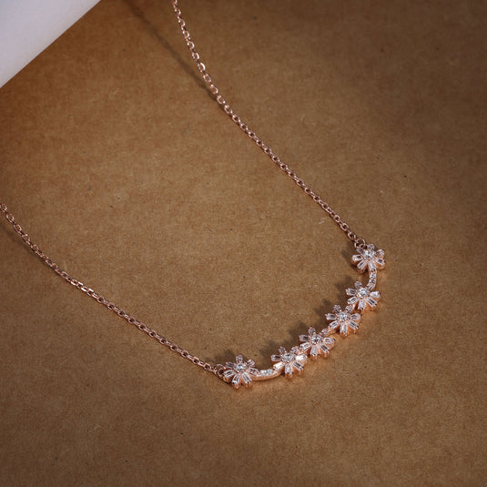 925 Silver Sparkling Floral Bar Pendant (Rose-Gold Finish)