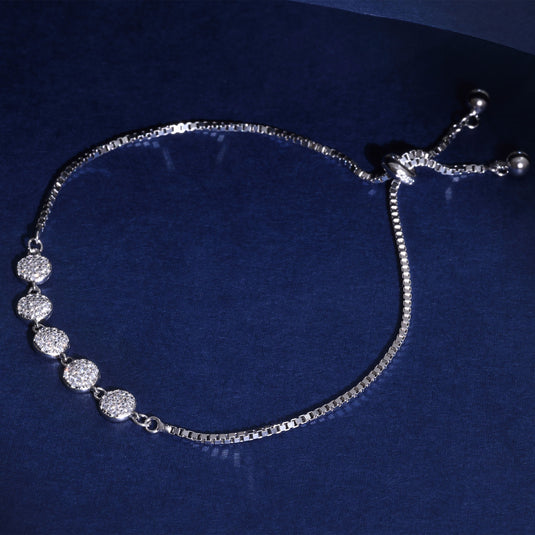 925 Silver Small Studded Discs Adjustable Bracelet
