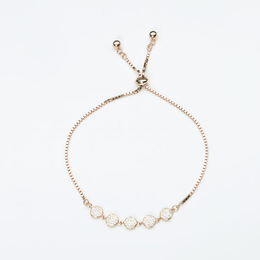 925 Silver Small Studded Discs Adjustable Bracelet (Rose-Gold Finish)