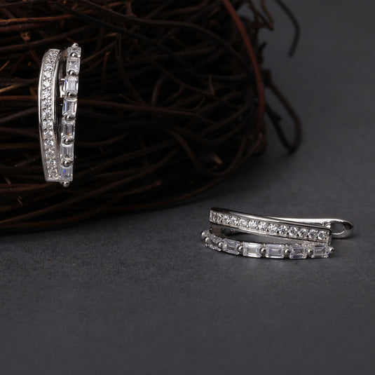 925 Silver Doublr Hoop Sleek Earrings