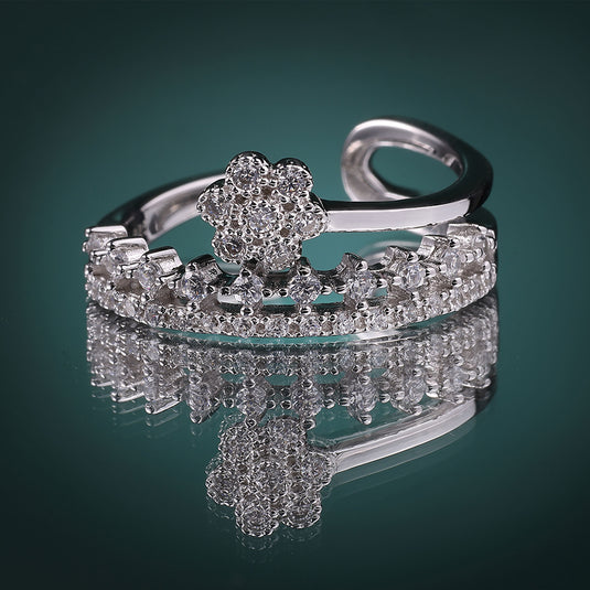 925 Silver Triple Band Floral Crown Ring