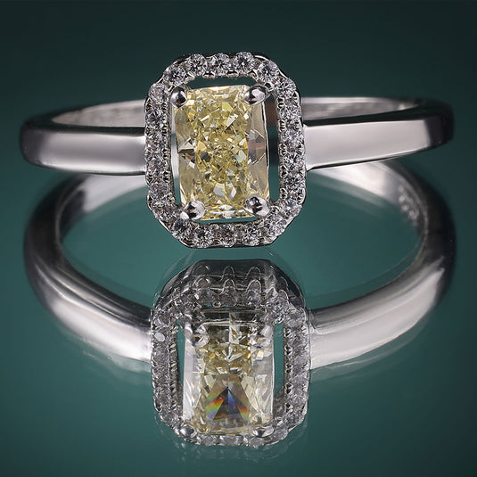 925 Silver Rectangular Yellow Stone Statement Ring