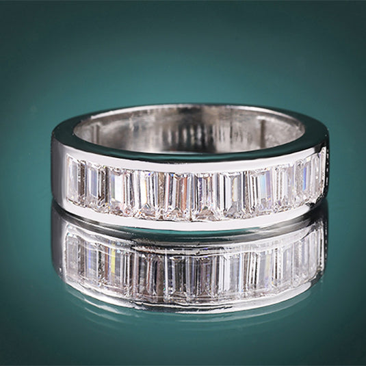 Channel Set Crystal Silver Ring