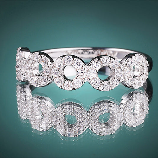 Floral Pavé Adjustable Silver Ring