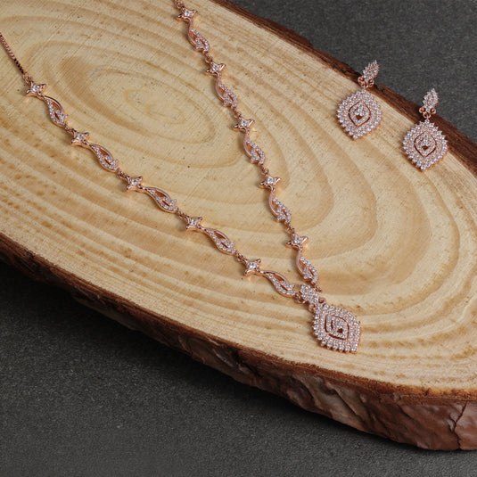 925 Silver Leaf Drop Necklace (Rose-Gold Finish)
